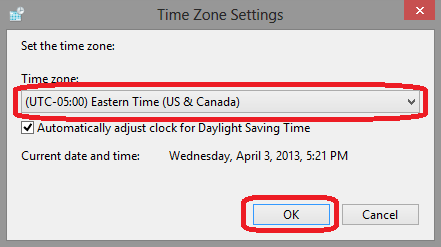 Windows 8 Time Zone Settings